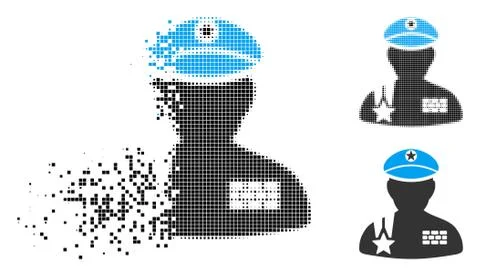 Destructed Pixel Halftone Army General Icon Stock Illustration