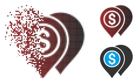 Destructed Pixel Halftone Bank Map Pointers Icon Stock Illustration