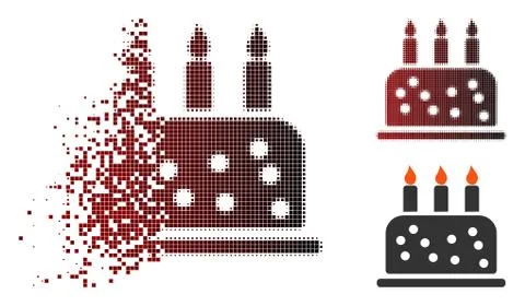Destructed Pixel Halftone Birthday Cake Icon Stock Illustration