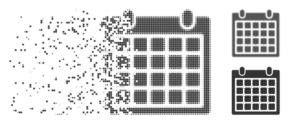 Destructed Pixel Halftone Calendar Icon Illustrazione stock
