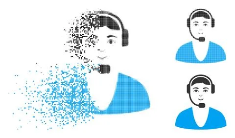 Destructed Pixel Halftone Call Center Guy Icon with Face Stock Illustration