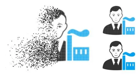 Destructed Pixel Halftone Capitalist Oligarch Icon with Face Illustrazione stock