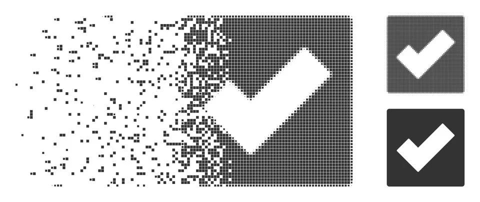 Destructed Pixel Halftone Check Icon Stock Illustration