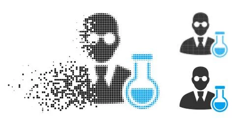 Destructed Pixel Halftone Chemist Icon Stock Illustration