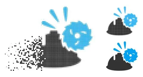 Destructed Pixel Halftone Circular Blade Head Protection Icon Stock Illustration