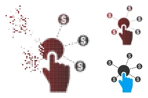 Destructed Pixel Halftone Click Financial Network Icon Stock Illustration