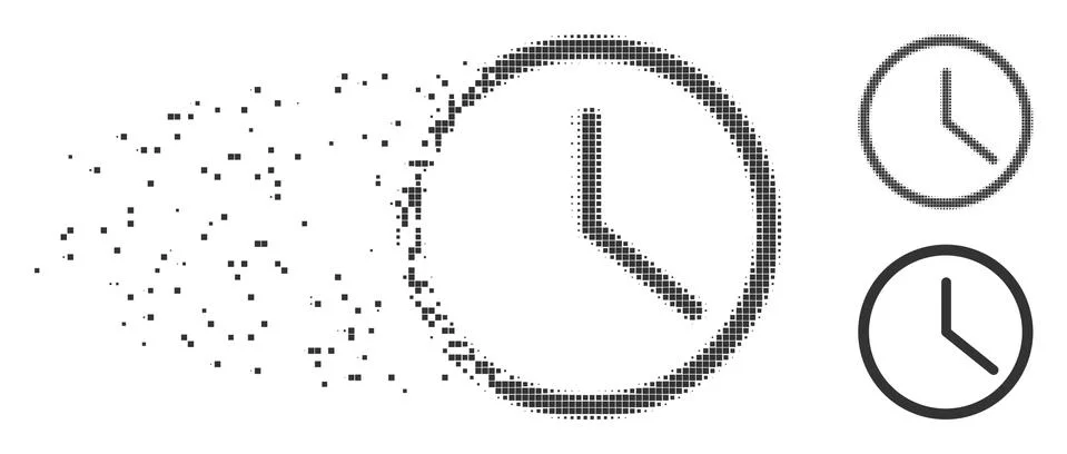 Destructed Pixel Halftone Clock Icon Stock Illustration