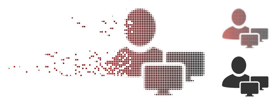 Destructed Pixel Halftone Computer Administrator Icon Stock Illustration