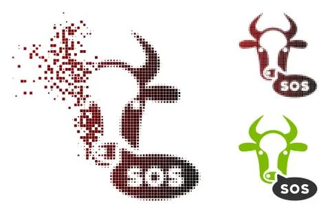 Destructed Pixel Halftone Cow Sos Message Icon イラスト素材