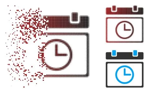 Destructed Pixel Halftone Date Time Icon Stock Illustration