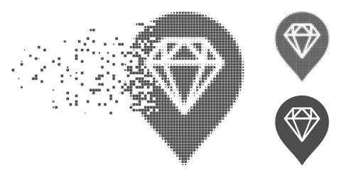 Destructed Pixel Halftone Diamond Map Marker Icon Stock Illustration