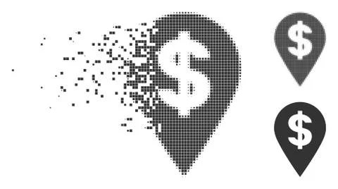 Destructed Pixel Halftone Dollar Map Marker Icon Stock Illustration