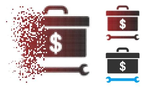 Destructed Pixel Halftone Dollar Toolbox Icon Illustrazione stock