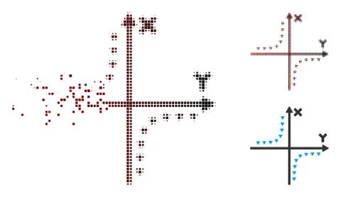 Destructed Pixel Halftone Dotted Hyperbola Plot Icon Ilustración de archivo