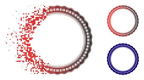 Destructed Pixel Halftone Dotted Rosette Circular Frame Icon Stock Illustration