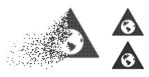 Destructed Pixel Halftone Earth Warning Icon Stock Illustration