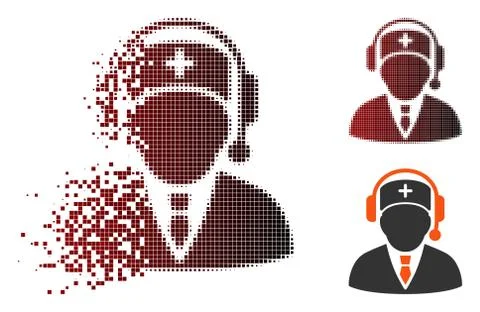 Destructed Pixel Halftone Emergency Manager Icon Stock Illustration