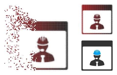 Destructed Pixel Halftone Engineer Calendar Day Icon Stockillustratie