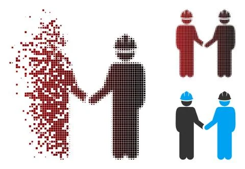 Destructed Pixel Halftone Engineer Persons Handshake Icon Stockillustratie