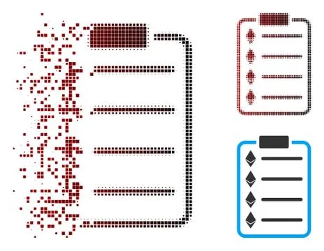 Destructed Pixel Halftone Ethereum List Pad Icon Illustrazione stock