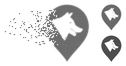 Destructed Pixel Halftone Evil Dog Marker Icon Stock Illustration