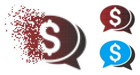 Destructed Pixel Halftone Financial Chat Icon Stock Illustration