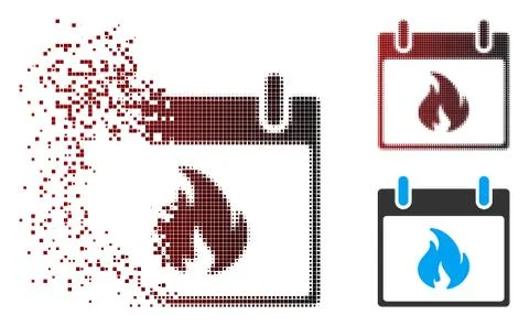 Destructed Pixel Halftone Flame Calendar Day Icon Stock Illustration