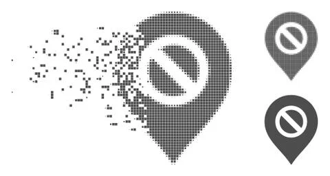 Destructed Pixel Halftone Forbidden Marker Icon Stock Illustration