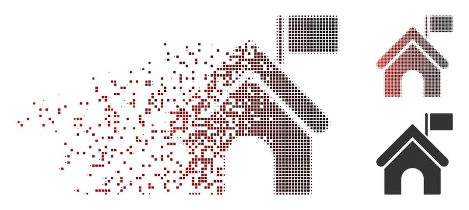Destructed Pixel Halftone Government Building With Flag Icon Ilustración de archivo