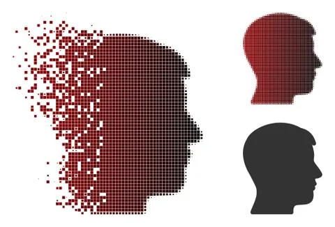Destructed Pixel Halftone Man Profile Icon Stock Illustration