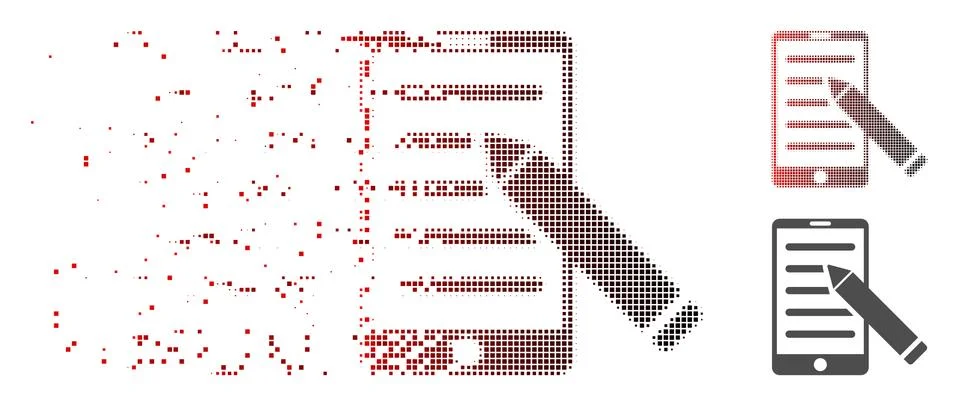 Destructed Pixel Halftone Mobile Edit Pencil Icon Stock Illustration