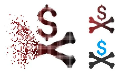 Destructed Pixel Halftone Mortal Debt Icon Stock Illustration