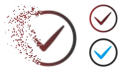 Destructed Pixel Halftone OK Tick Icon Stock Illustration