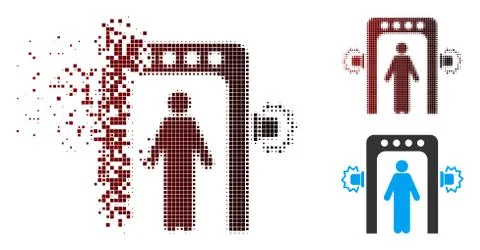 Destructed Pixel Halftone Passenger Screening Icon Stock Illustration