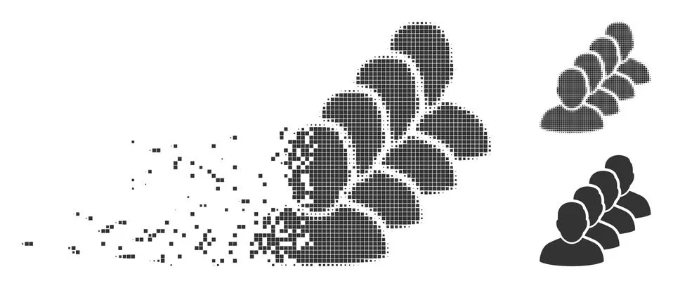 Destructed Pixel Halftone People Queue Icon Stock Illustration