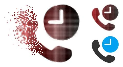 Destructed Pixel Halftone Phone Time Icon Stock Illustration