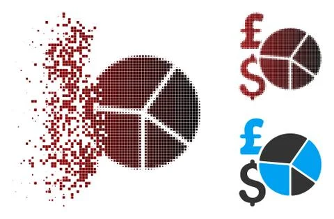 Destructed Pixel Halftone Pound And Dollar Pie Chart Icon Stock Illustration