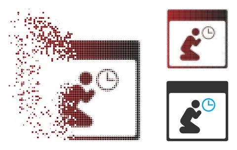 Destructed Pixel Halftone Pray Clock Calendar Page Icon Stock Illustration