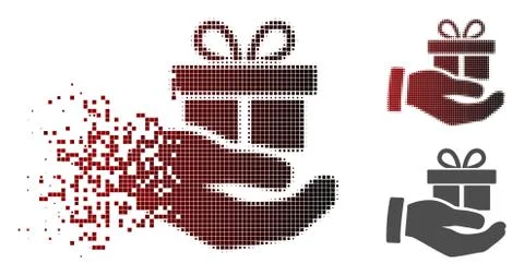 Destructed Pixel Halftone Present Box Give Hand Icon 스톡 일러스트