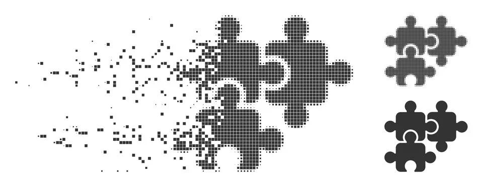 Destructed Pixel Halftone Puzzle Elements Icon Stock Illustration