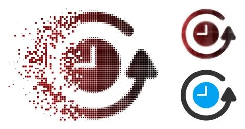 Destructed Pixel Halftone Restore Clock Icon Stock Illustration