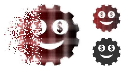 Destructed Pixel Halftone Rich Smiley Gear Icon Illustrazione stock