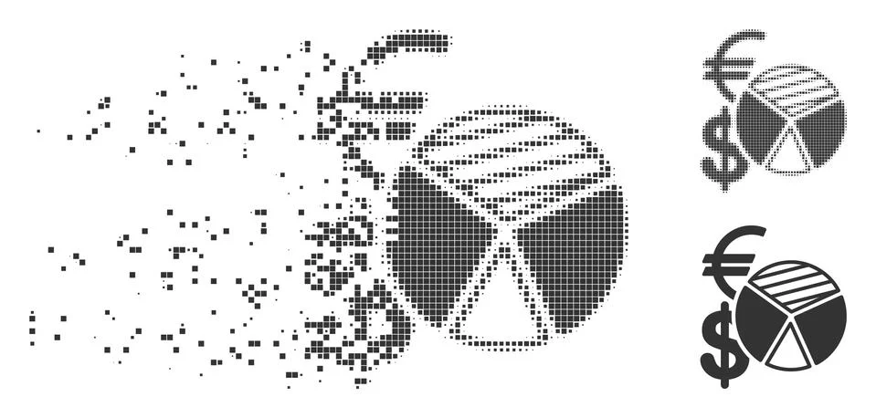 Destructed Pixel Halftone Sales Pie Chart Icon Stock Illustration