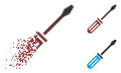 Destructed Pixel Halftone Screwdriver Icon Stock Illustration