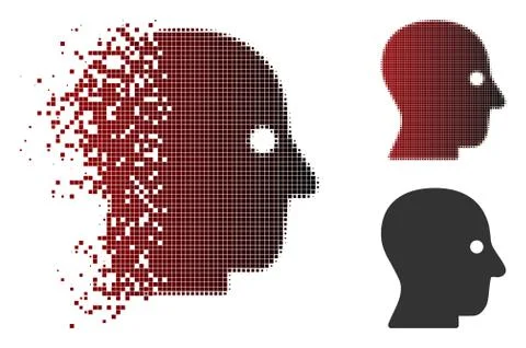 Destructed Pixel Halftone Silent Head Icon Stock Illustration
