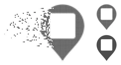 Destructed Pixel Halftone Square Hole Map Marker Icon Stock Illustration