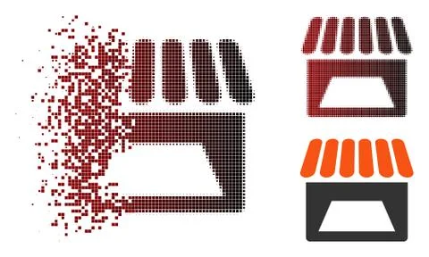 Destructed Pixel Halftone Store Icon Stock Illustration