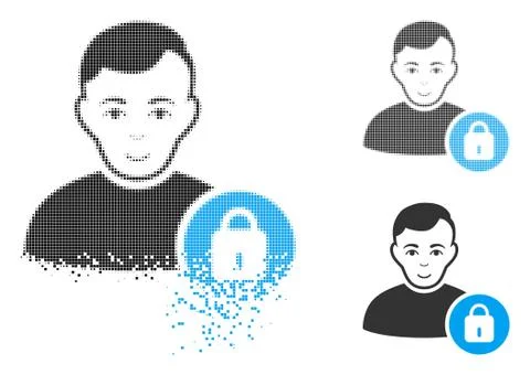 Destructed Pixel Halftone User Lock Icon with Face Illustrazione stock