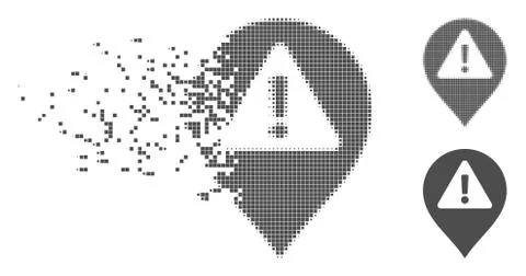 Destructed Pixel Halftone Warning Map Marker Icon Stock Illustration