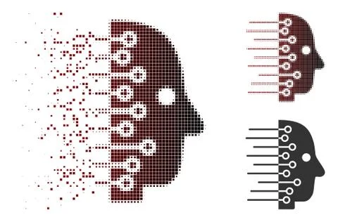 Destructed Pixelated Halftone Artificial Intelligence Icon Stock Illustration